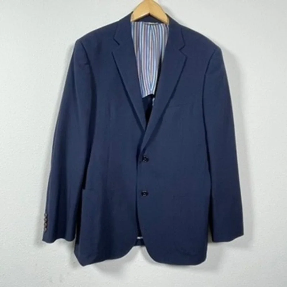 Ibiza‎ Blazer Navy Blue 42L Carini Wool Lycra Sports Coat Modern Preppy Office